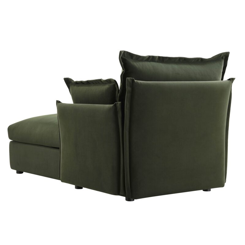 Byron Pillow Edge Moss Green Velvet Modular Sofa, 1-Seater Chaise - Image 9