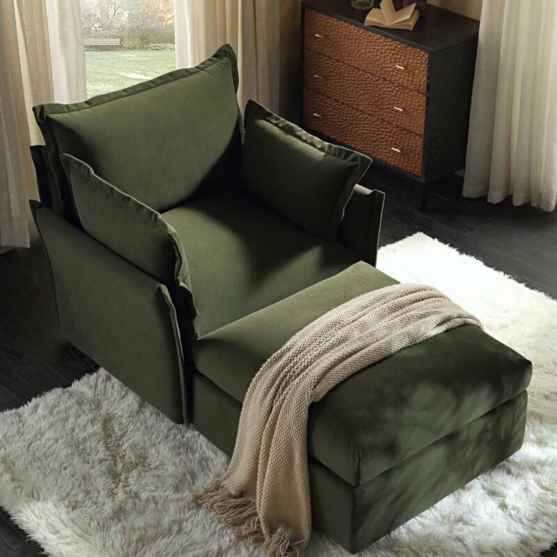 Byron Pillow Edge Moss Green Velvet Modular Sofa, 1-Seater Chaise - Image 2