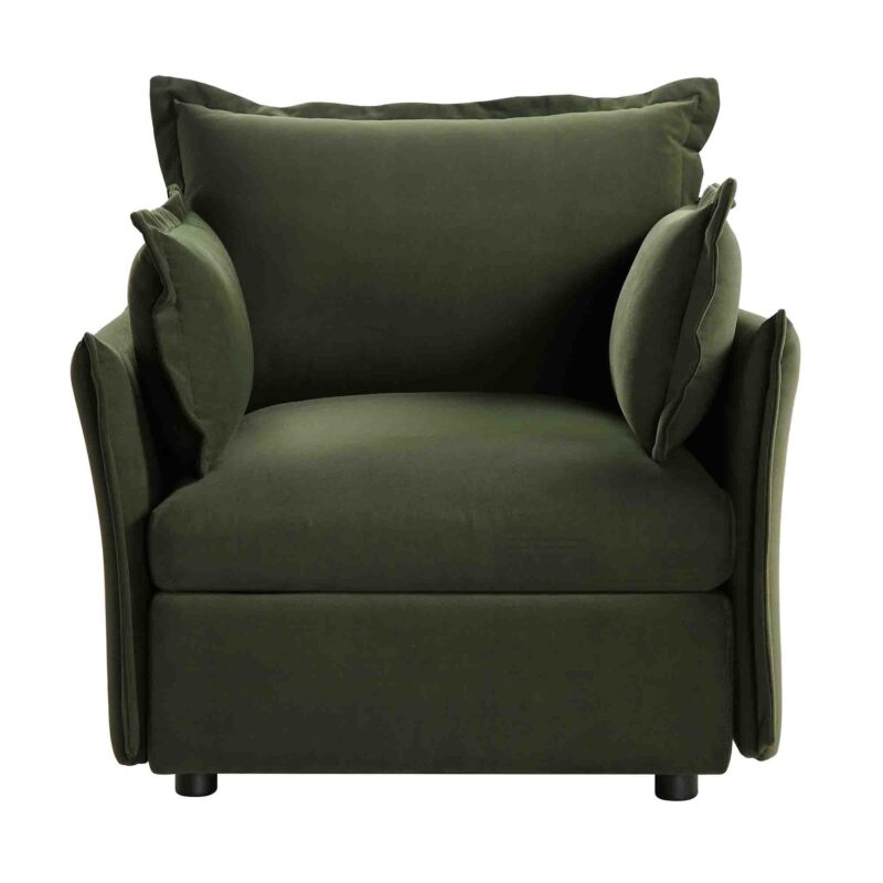 Byron Pillow Edge Moss Green Velvet Modular Sofa, 1-Seater - Image 3