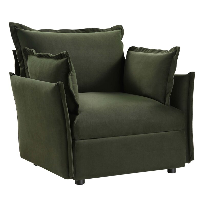 Byron Pillow Edge Moss Green Velvet Modular Sofa, 1-Seater - Image 4