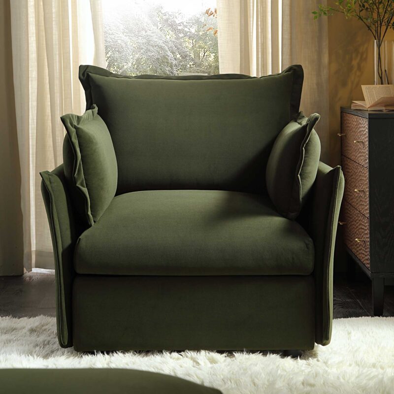 Byron Pillow Edge Moss Green Velvet Modular Sofa, 1-Seater - Image 2