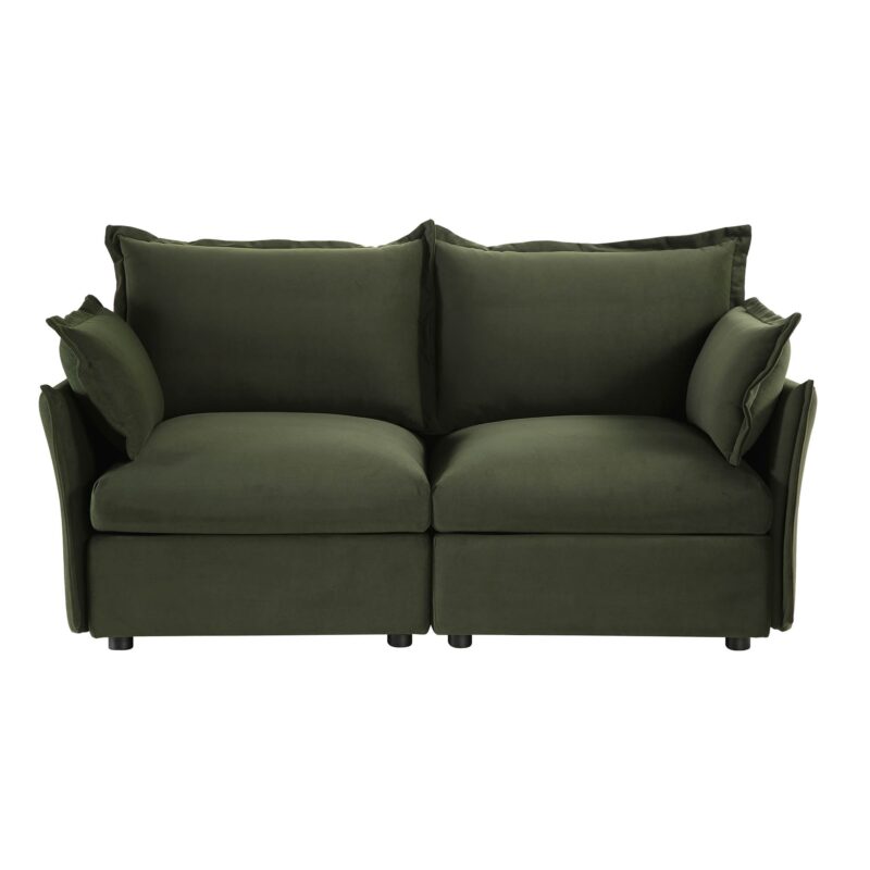 Byron Pillow Edge Moss Green Velvet Modular Sofa, 2-Seater - Image 3