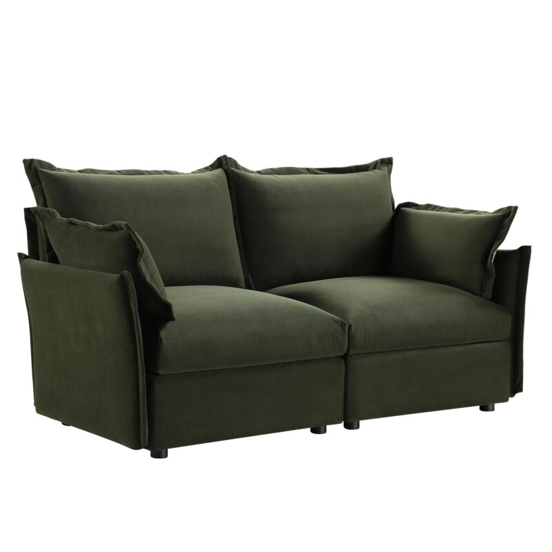 Byron Pillow Edge Moss Green Velvet Modular Sofa, 2-Seater - Image 4