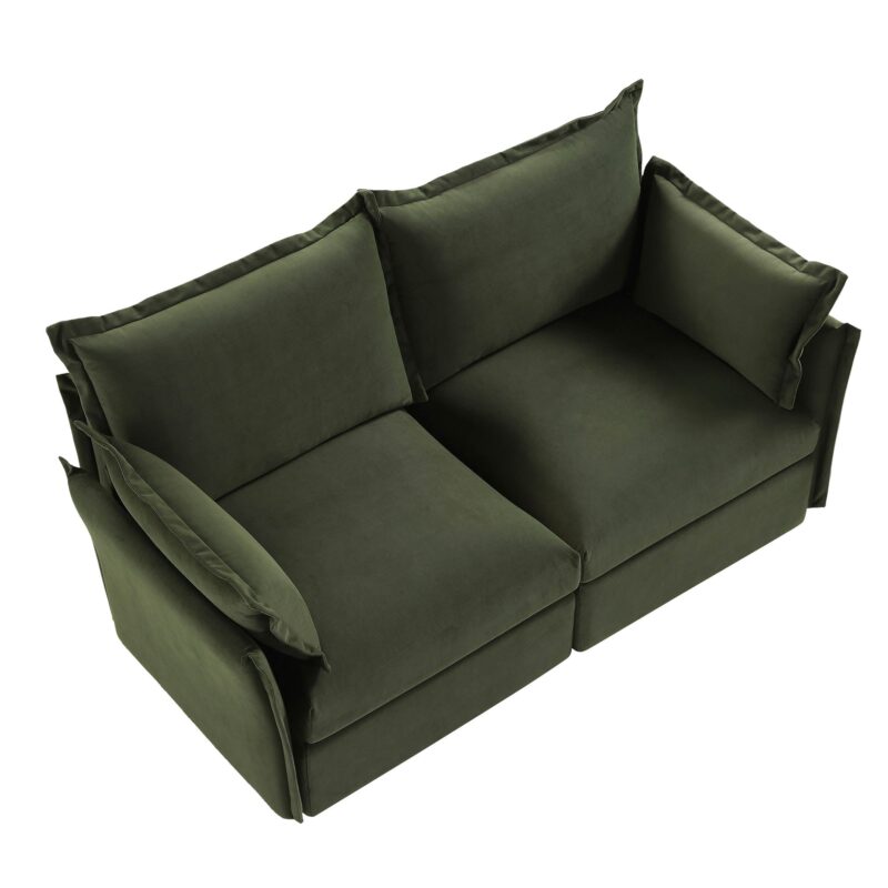 Byron Pillow Edge Moss Green Velvet Modular Sofa, 2-Seater - Image 7
