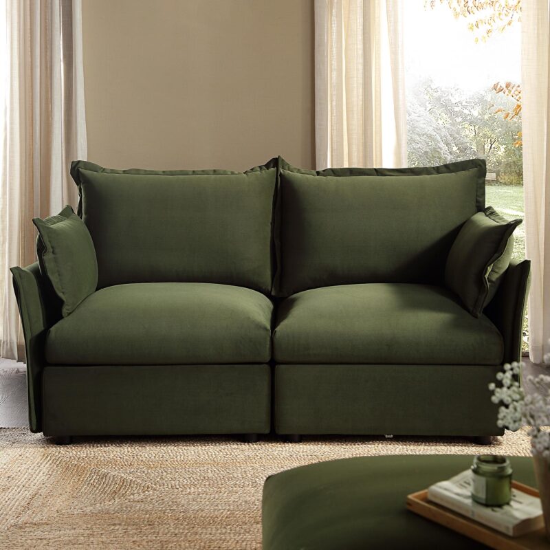 Byron Pillow Edge Moss Green Velvet Modular Sofa, 2-Seater - Image 2
