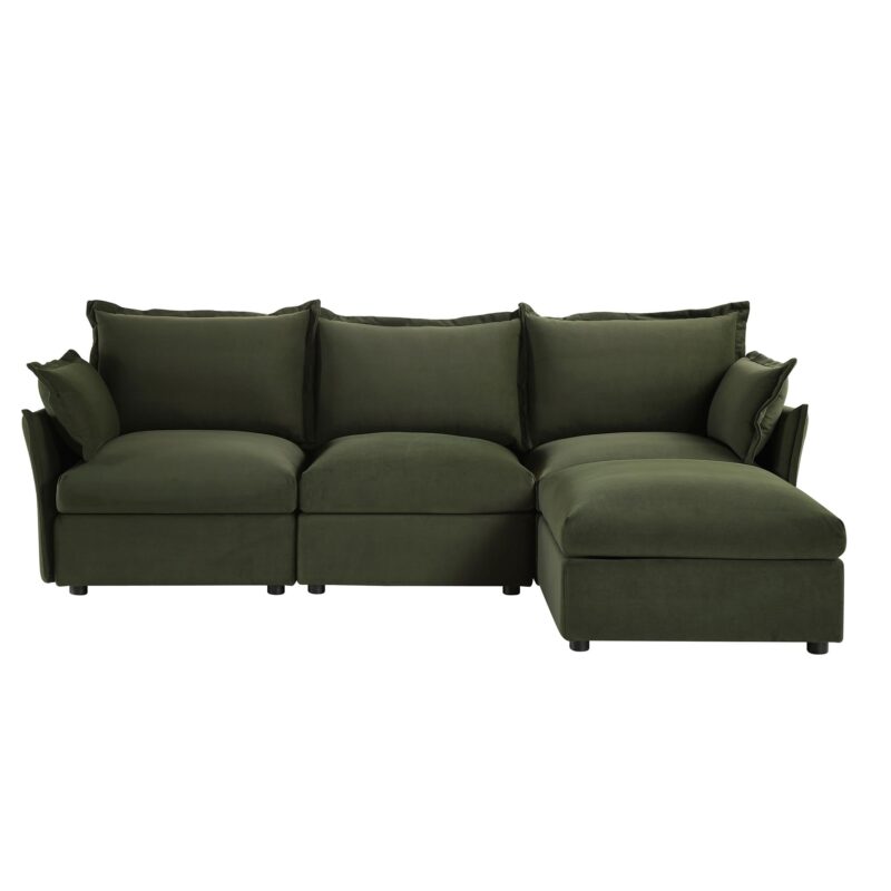 Byron Pillow Edge Moss Green Velvet Modular Sofa, 3-Seater Chaise - Image 4