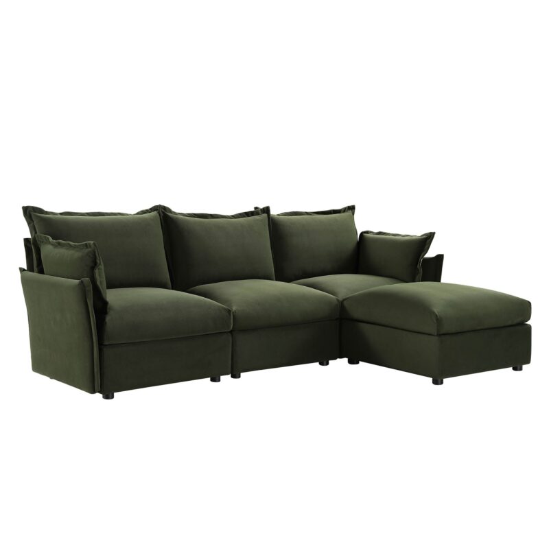 Byron Pillow Edge Moss Green Velvet Modular Sofa, 3-Seater Chaise - Image 5