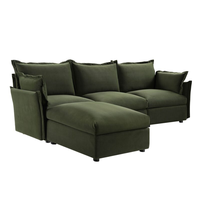 Byron Pillow Edge Moss Green Velvet Modular Sofa, 3-Seater Chaise - Image 7