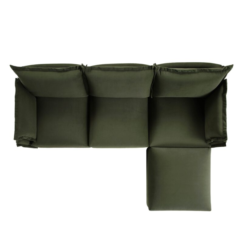Byron Pillow Edge Moss Green Velvet Modular Sofa, 3-Seater Chaise - Image 8