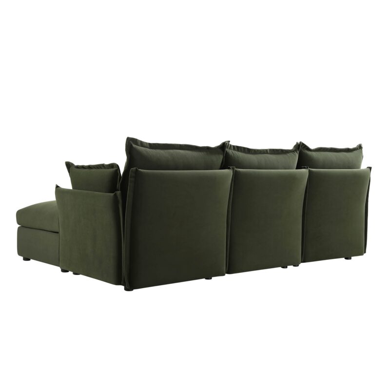 Byron Pillow Edge Moss Green Velvet Modular Sofa, 3-Seater Chaise - Image 11