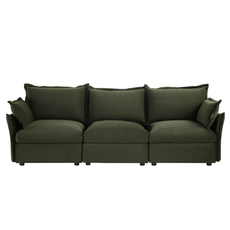 Byron Pillow Edge Moss Green Velvet Modular Sofa, 3-Seater - Image 3