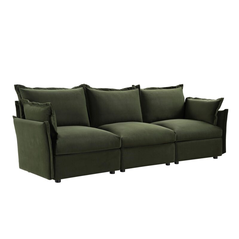 Byron Pillow Edge Moss Green Velvet Modular Sofa, 3-Seater - Image 4