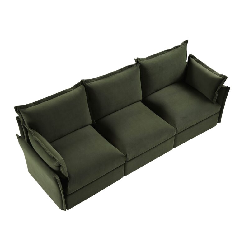 Byron Pillow Edge Moss Green Velvet Modular Sofa, 3-Seater - Image 7