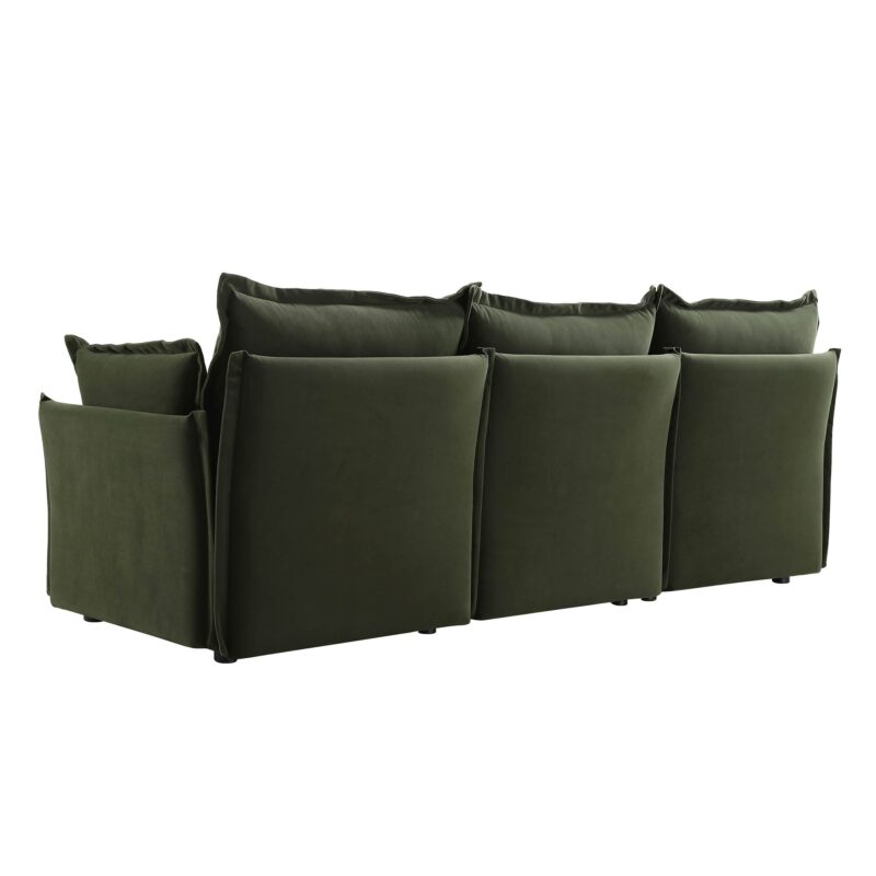 Byron Pillow Edge Moss Green Velvet Modular Sofa, 3-Seater - Image 9