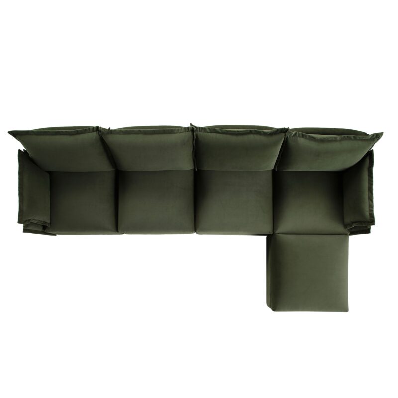 Byron Pillow Edge Moss Green Velvet Modular Sofa, 4-Seater Chaise - Image 6