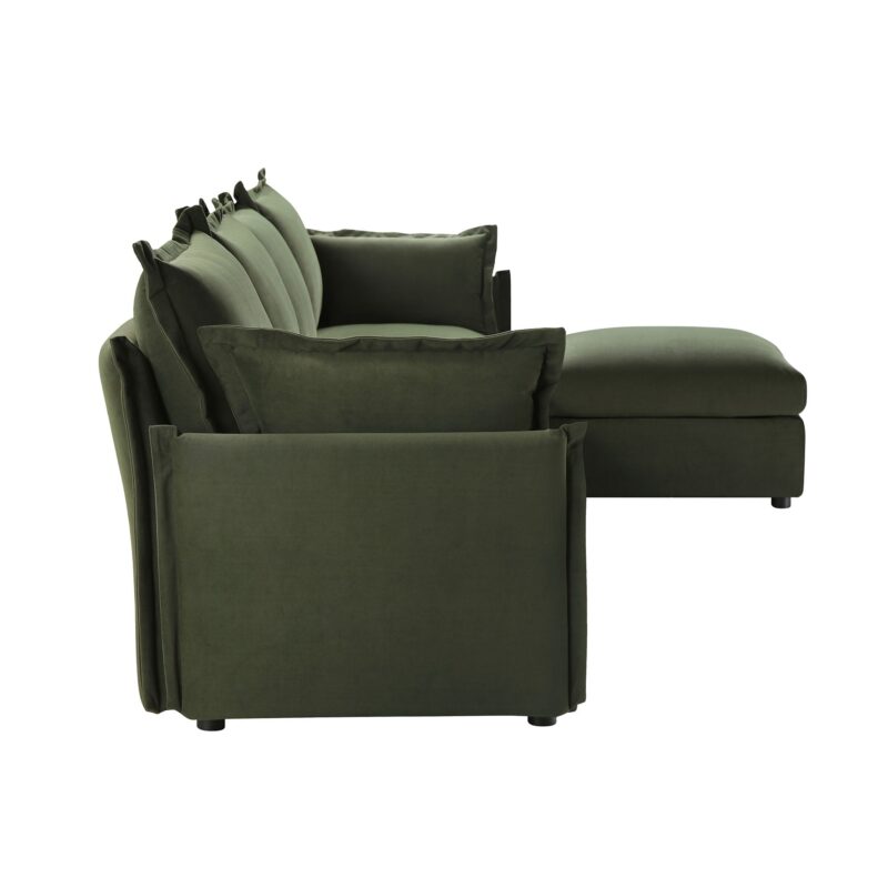 Byron Pillow Edge Moss Green Velvet Modular Sofa, 4-Seater Chaise - Image 7