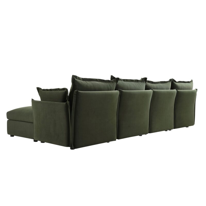 Byron Pillow Edge Moss Green Velvet Modular Sofa, 4-Seater Chaise - Image 8