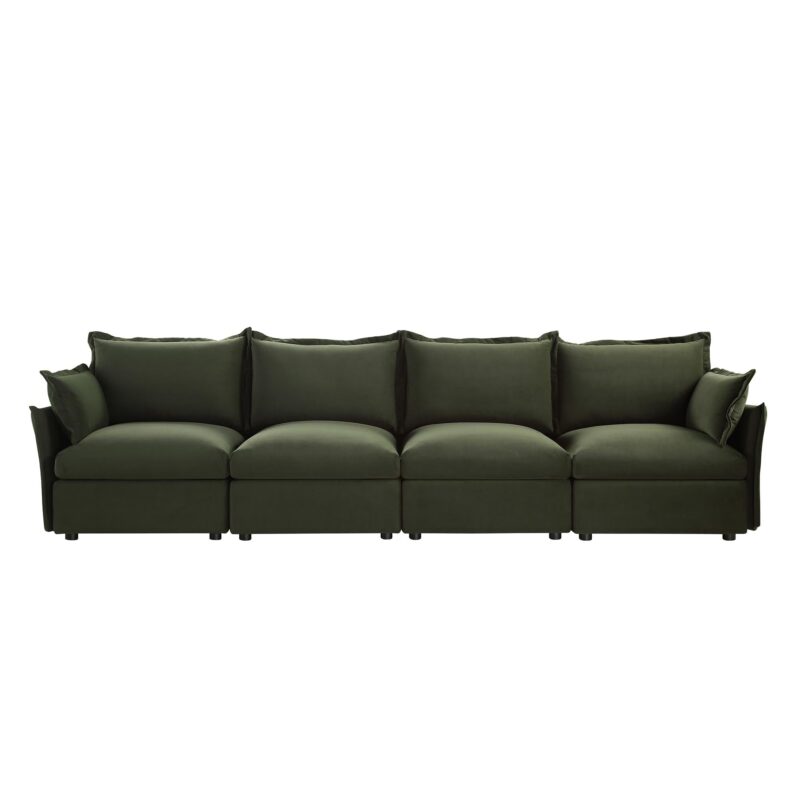 Byron Pillow Edge Moss Green Velvet Modular Sofa, 4-Seater - Image 3