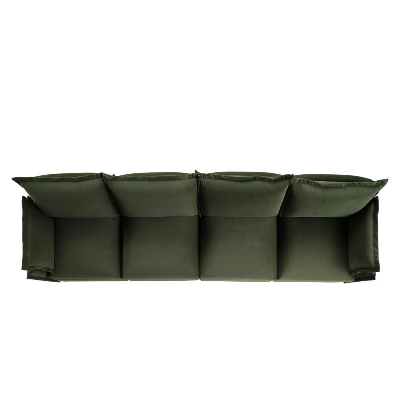 Byron Pillow Edge Moss Green Velvet Modular Sofa, 4-Seater - Image 6