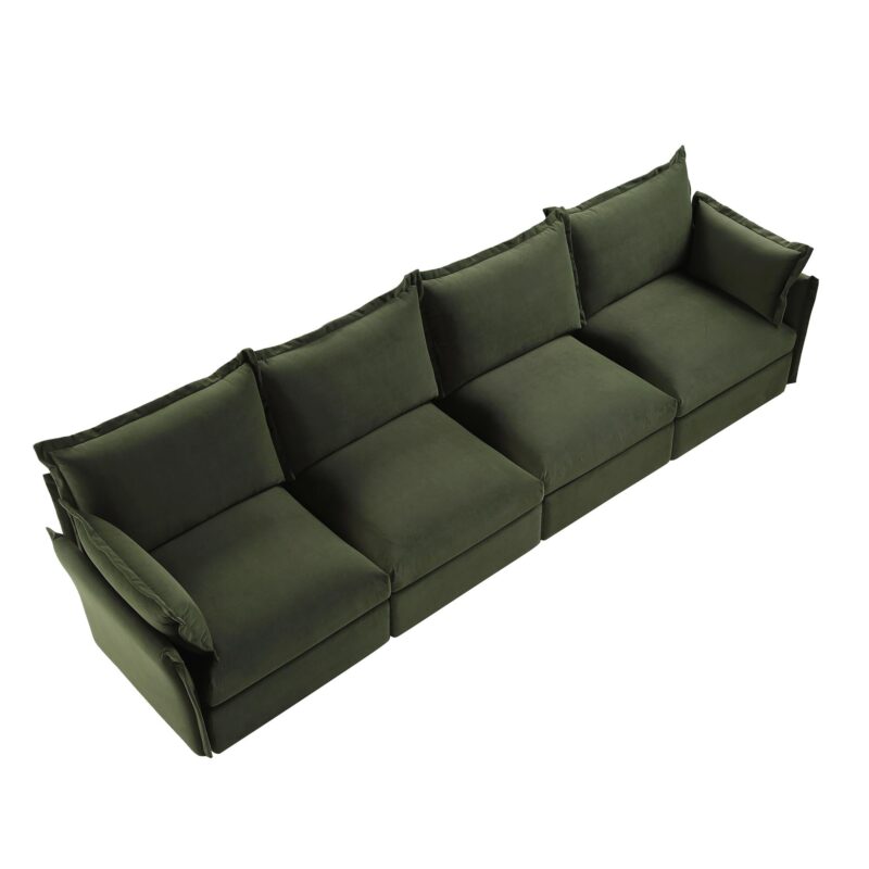 Byron Pillow Edge Moss Green Velvet Modular Sofa, 4-Seater - Image 7