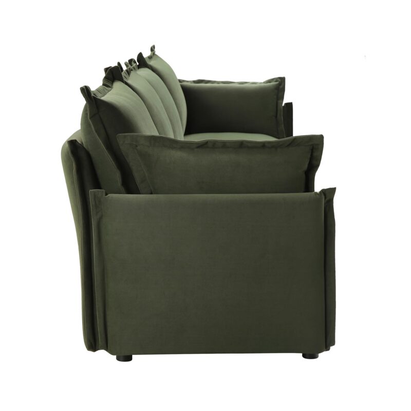 Byron Pillow Edge Moss Green Velvet Modular Sofa, 4-Seater - Image 8