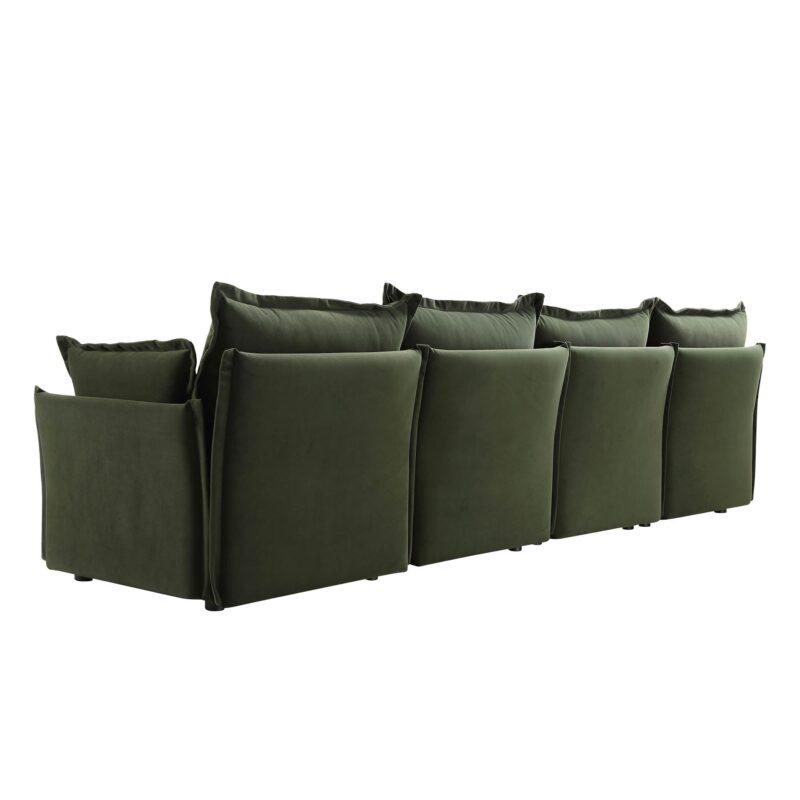 Byron Pillow Edge Moss Green Velvet Modular Sofa, 4-Seater - Image 9