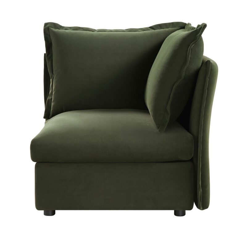 Byron Pillow Edge Moss Green Velvet Modular Sofa, 1-Seater Corner - Image 2