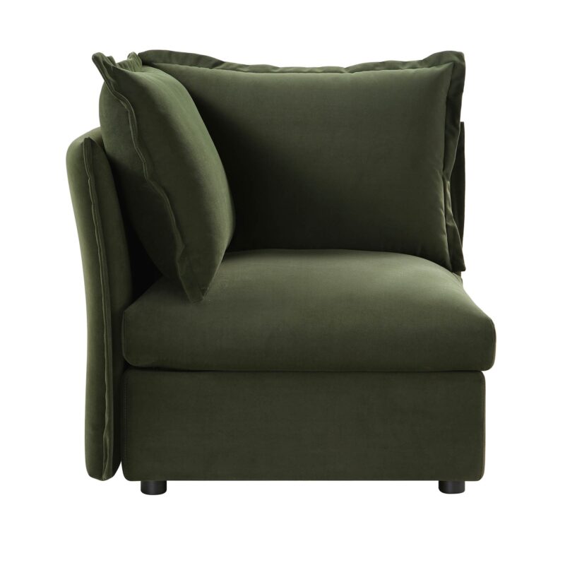 Byron Pillow Edge Moss Green Velvet Modular Sofa, 1-Seater Corner - Image 4