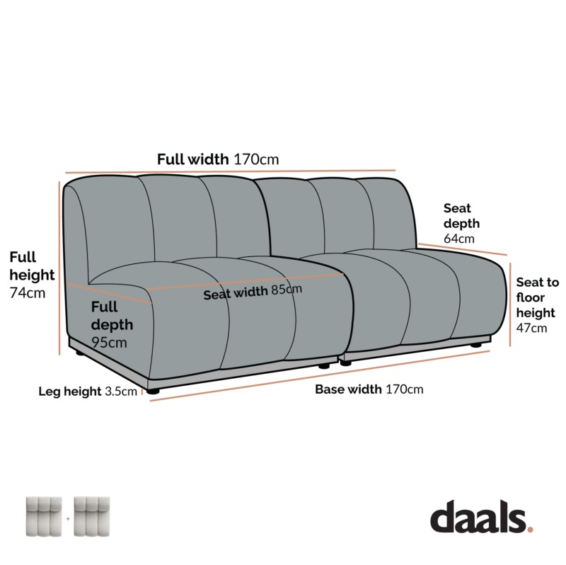 Granvia Ecru Boucle Modular Sofa, 2-Seater Sofa - Image 6