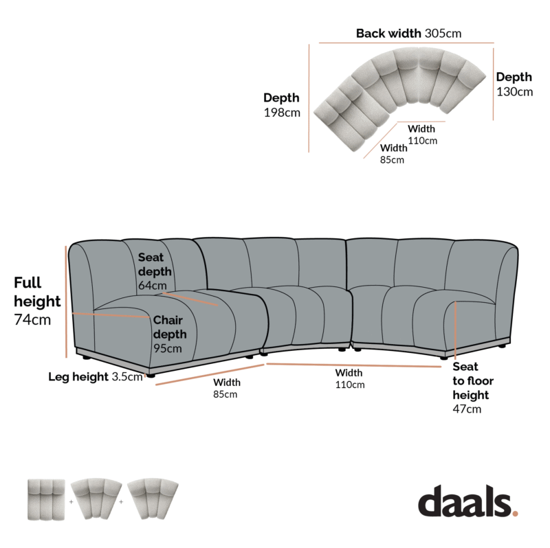 Granvia Ecru Boucle Modular Sofa, 3-Seater L-Shaped Sofa - Image 3