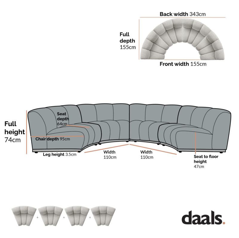 Granvia Ecru Boucle Modular Sofa, 4-Seater Half Circle Sofa - Image 5