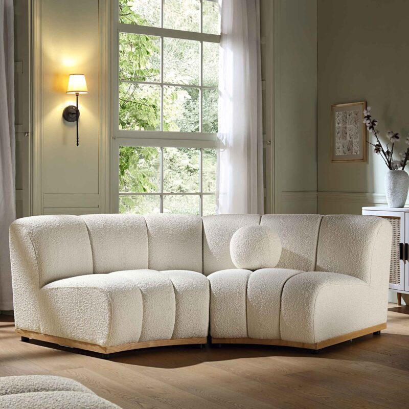 Granvia Ecru Boucle Modular Sofa, 2-Seater Curved Sofa - Image 3
