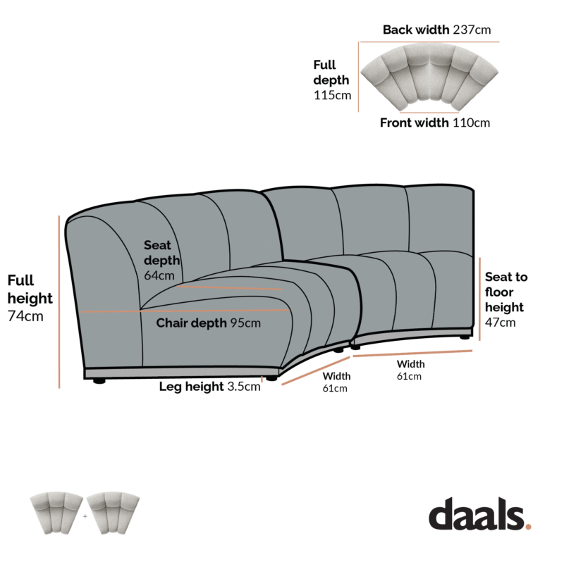 Granvia Taupe Boucle Modular Sofa, 2-Seater Curved Sofa - Image 6