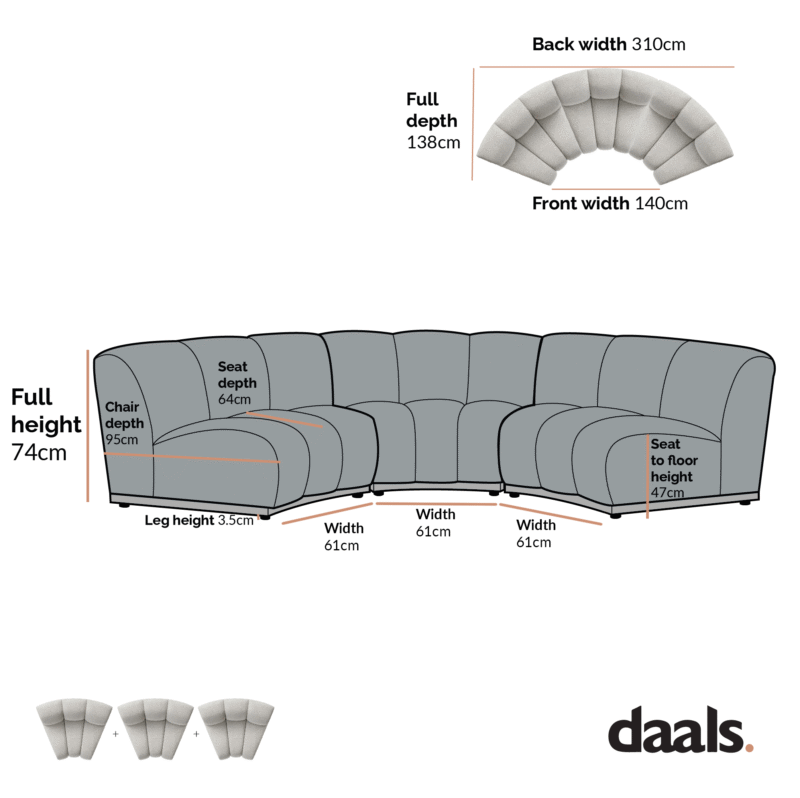 Granvia Taupe Boucle Modular Sofa, 3-Seater Curved Sofa - Image 6