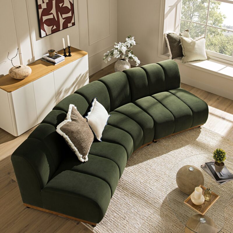 Granvia Moss Green Velvet Modular Sofa, 3-Seater Corner Sofa - Image 2