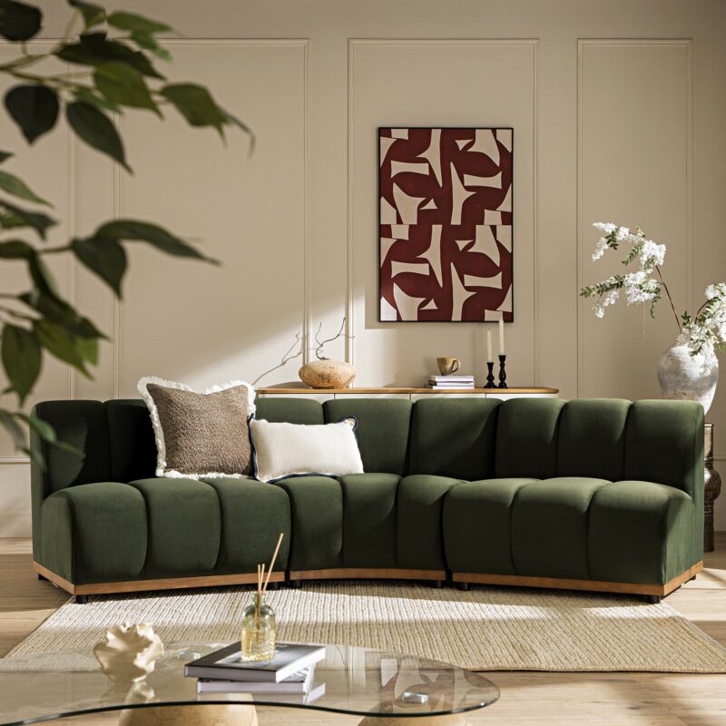 Granvia Moss Green Velvet Modular Sofa, 3-Seater Corner Sofa - Image 3