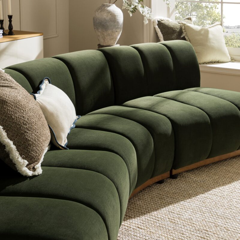 Granvia Moss Green Velvet Modular Sofa, 3-Seater Corner Sofa - Image 4