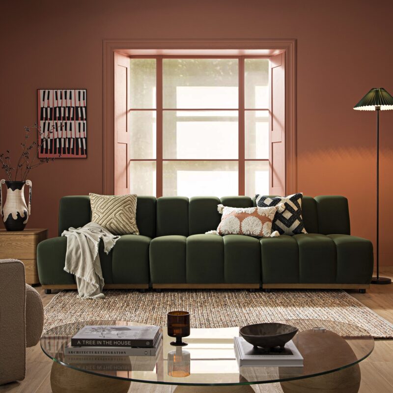 Granvia Moss Green Velvet Modular Sofa, 3-Seater Sofa - Image 2