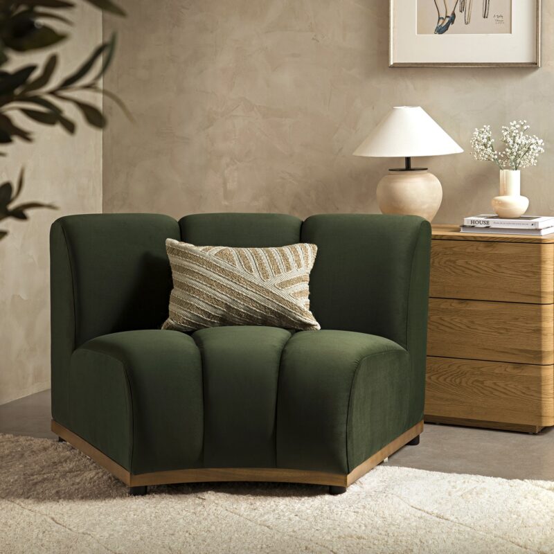 Granvia Moss Green Velvet Modular Sofa, 1-Seater Curved Sofa - Image 2