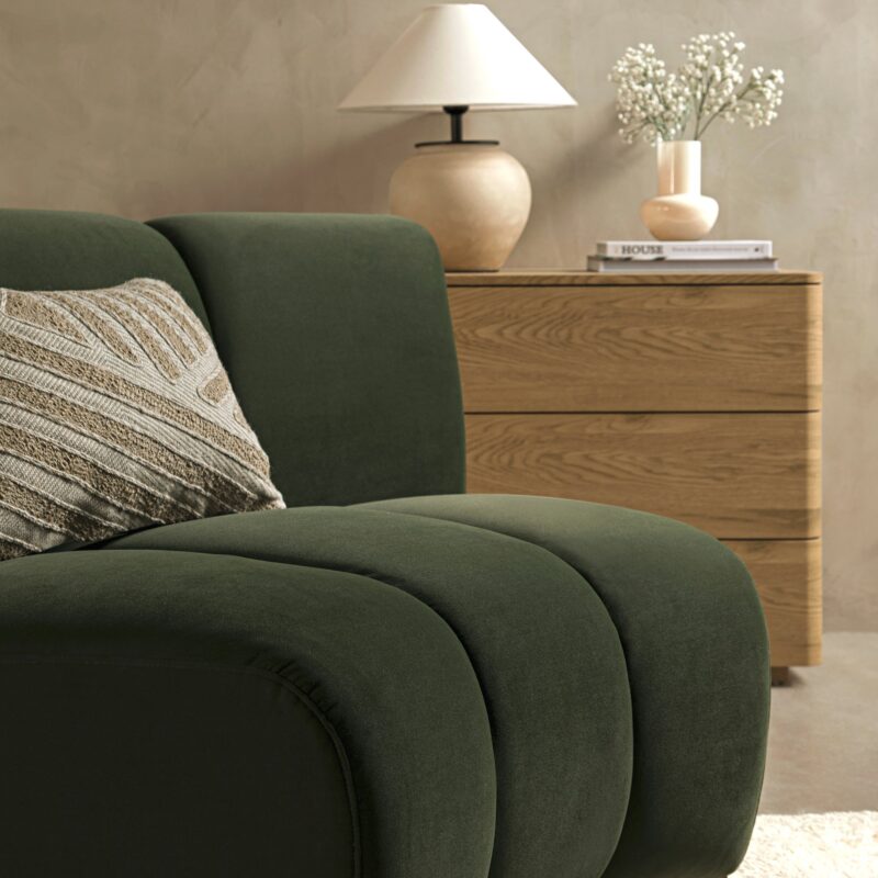 Granvia Moss Green Velvet Modular Sofa, 1-Seater Curved Sofa - Image 3
