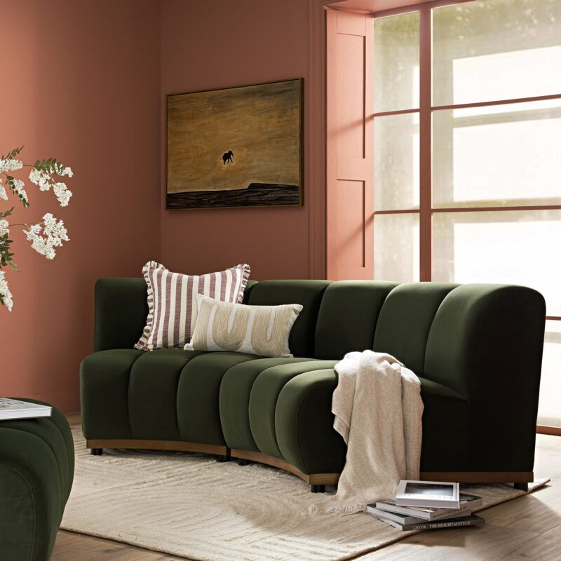 Granvia Moss Green Velvet Modular Sofa, 2-Seater Curved Sofa - Image 2