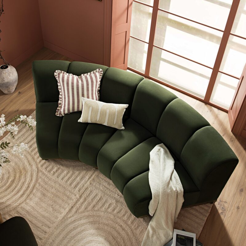 Granvia Moss Green Velvet Modular Sofa, 2-Seater Curved Sofa - Image 3