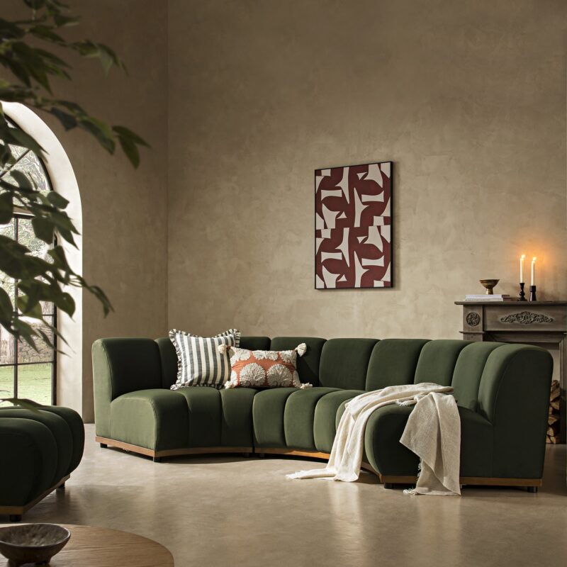 Granvia Moss Green Velvet Modular Sofa, 3-Seater Curved Sofa - Image 2