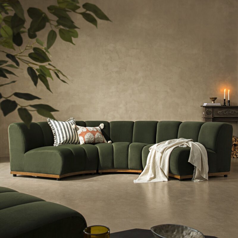 Granvia Moss Green Velvet Modular Sofa, 3-Seater Curved Sofa - Image 3