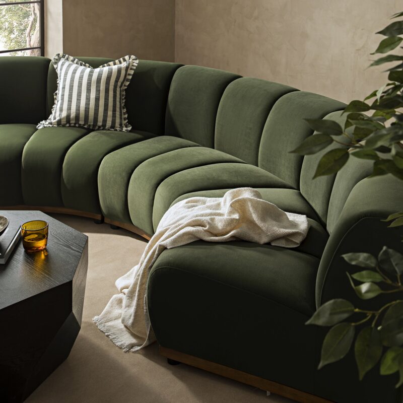 Granvia Moss Green Velvet Modular Sofa, 3-Seater Curved Sofa - Image 4