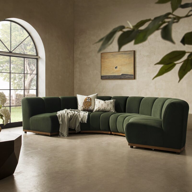 Granvia Moss Green Velvet Modular Sofa, 4-Seater Half Circle Sofa - Image 2