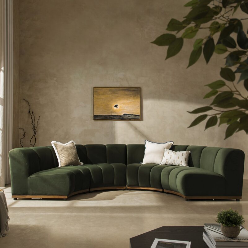 Granvia Moss Green Velvet Modular Sofa, 4-Seater Half Circle Sofa - Image 3