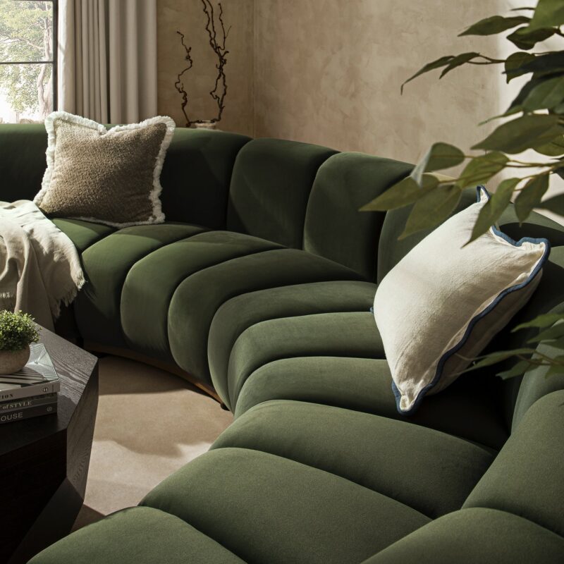Granvia Moss Green Velvet Modular Sofa, 4-Seater Half Circle Sofa - Image 4