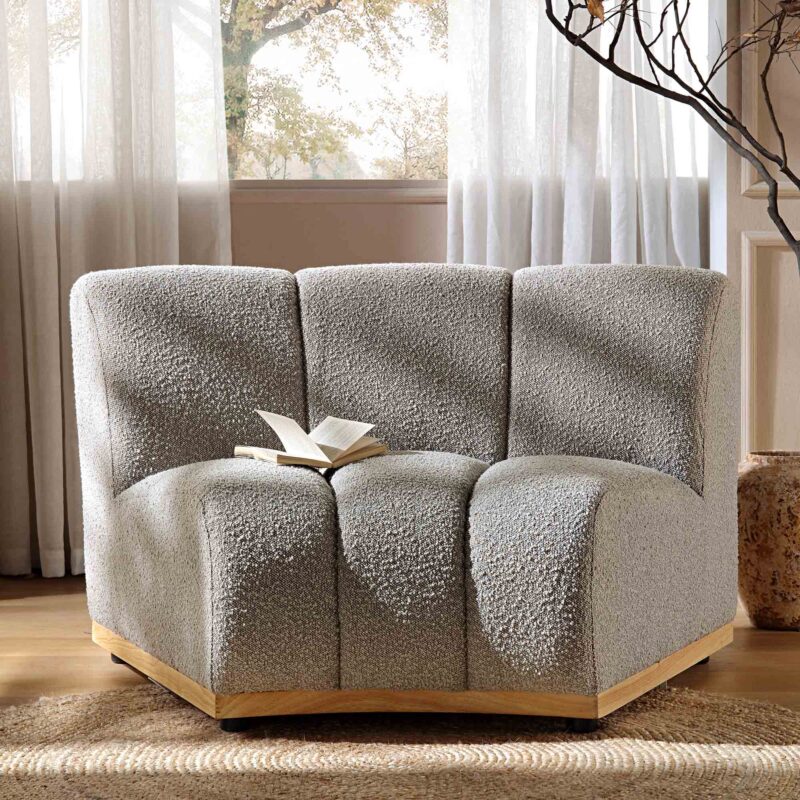 Granvia Taupe Boucle Modular Sofa, 1-Seater Curved Sofa - Image 2