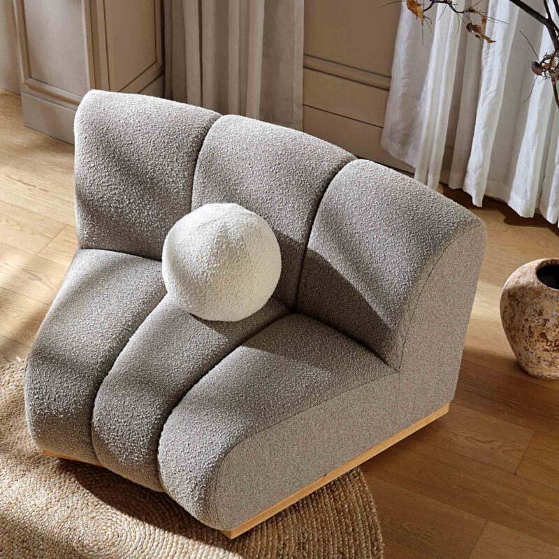 Granvia Taupe Boucle Modular Sofa, 1-Seater Curved Sofa - Image 3